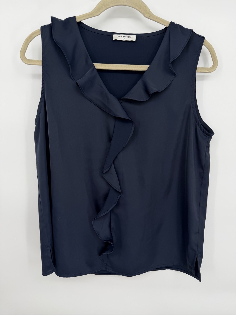 Petite Principle Navy Ruffle Sleeveless Top